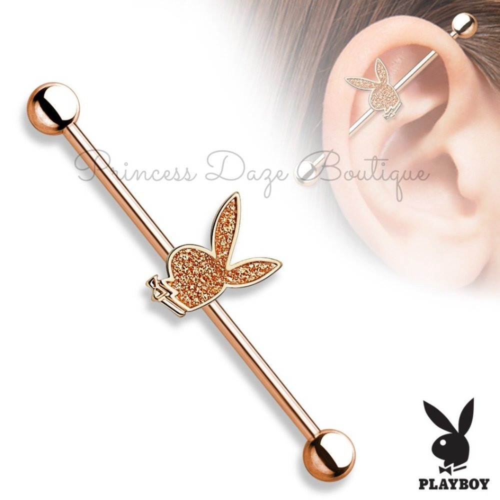 Playboy Rose Gold Sand Blast Industrial Barbell